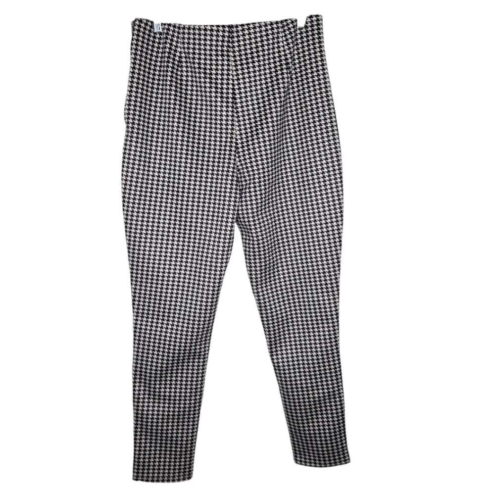 Serra Womens Black White Houndstooth Print Faux Suede Pull On Pants Size Large